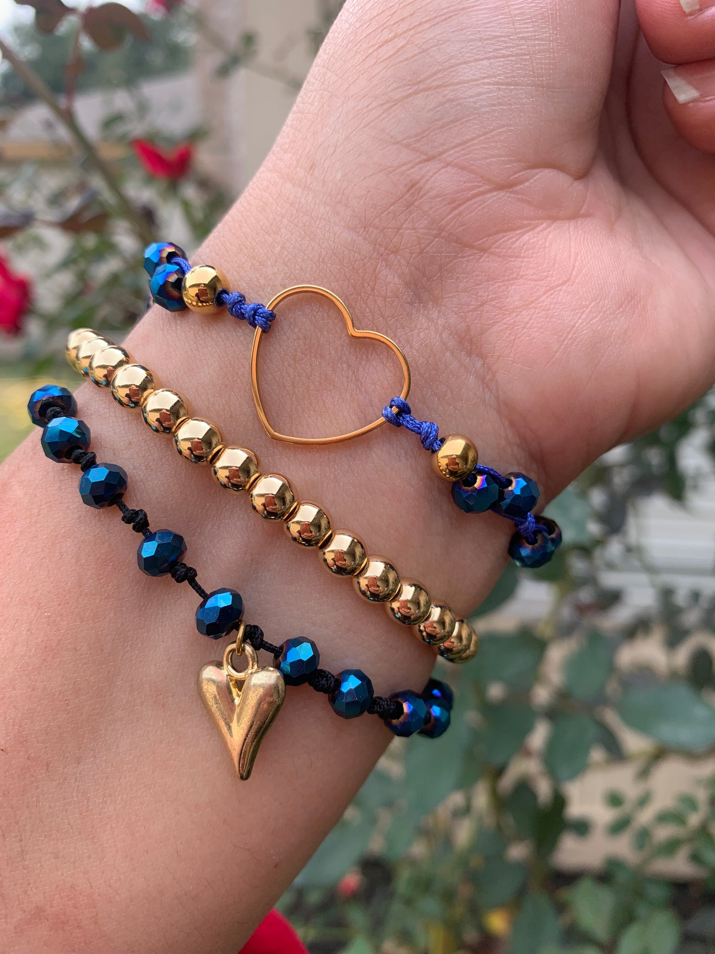 Bracelets Set Blue Dark and Gold