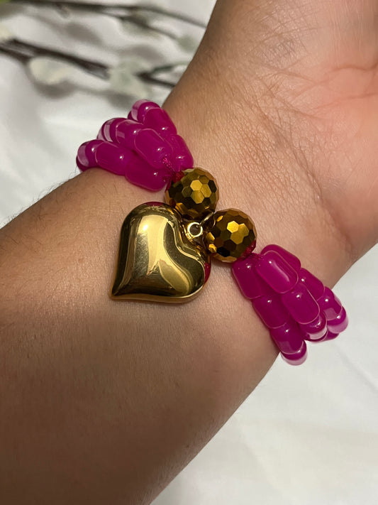 Bracelet Pink Fushia Big Heart