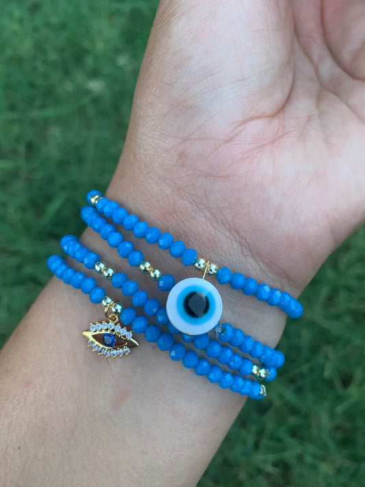 Bracelets Eye Blue Cristal Set