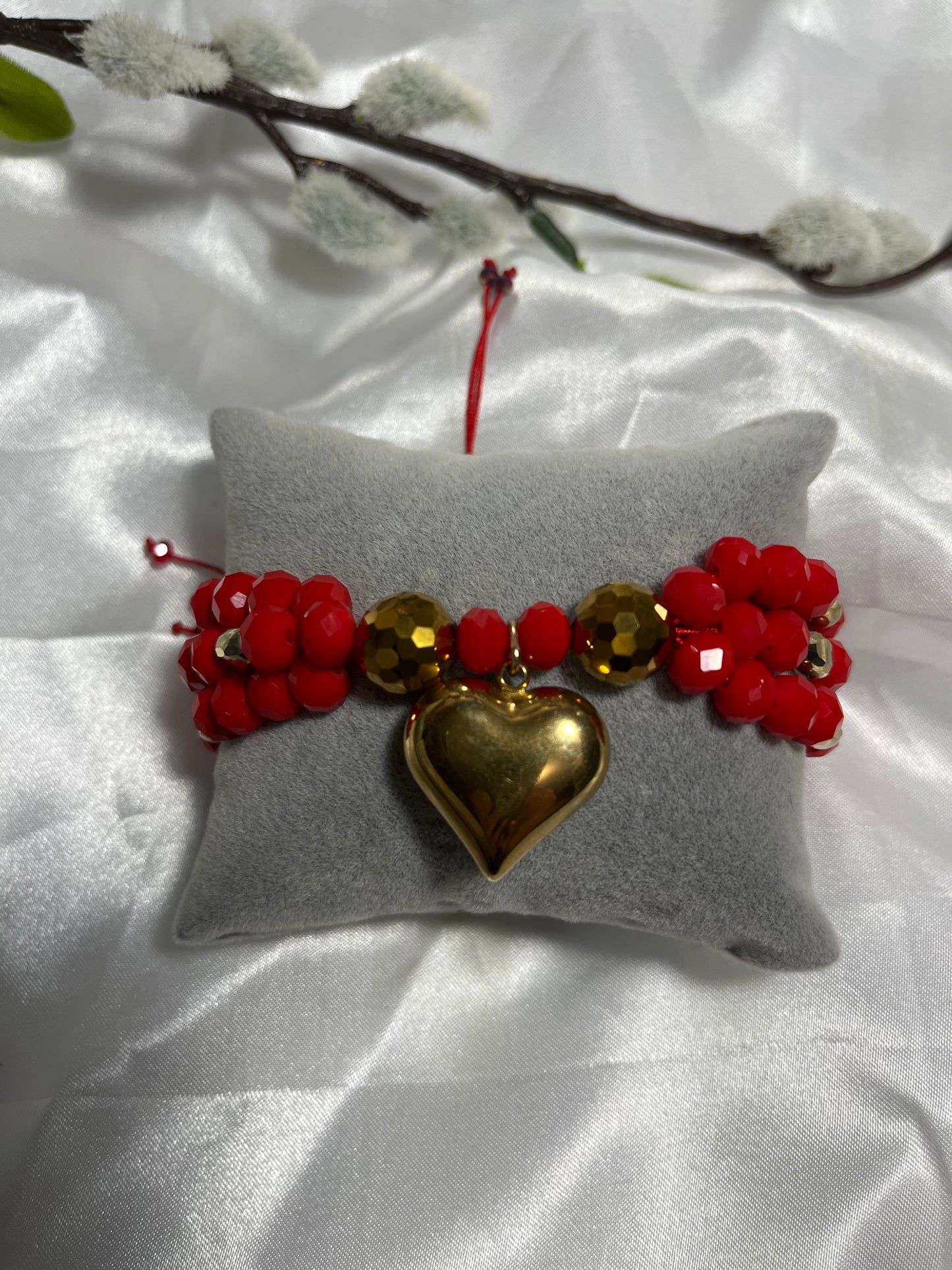Bracelet Red with Gold Heart bigger