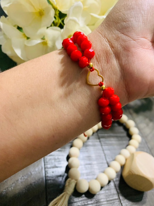 Bracelet Heart Red Crystal