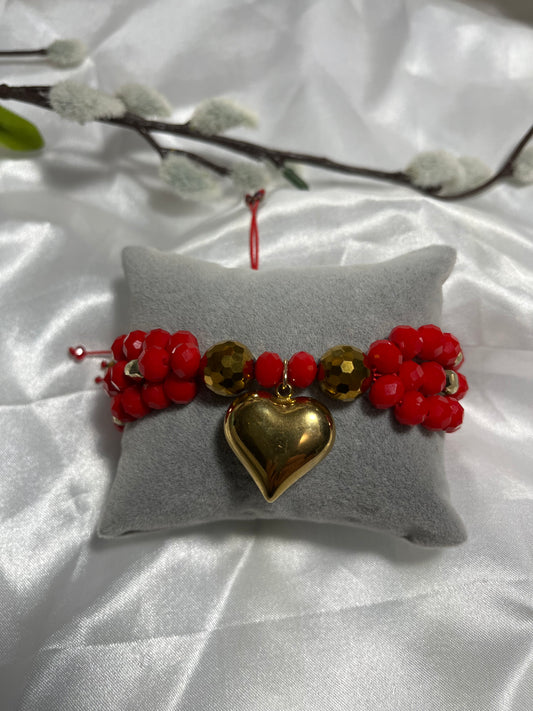 Bracelet Red with Gold Heart bigger
