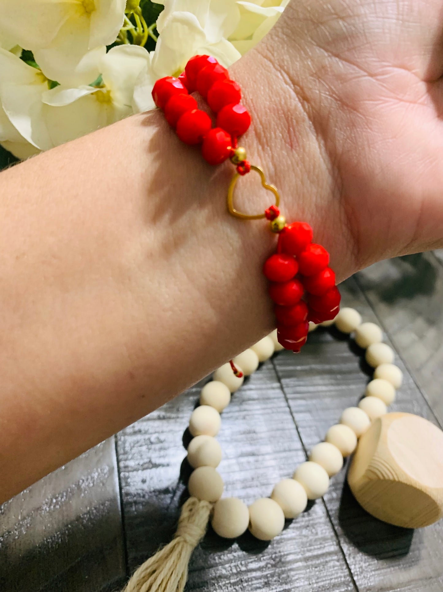 Bracelet Heart Red Crystal