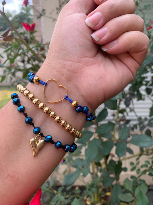Bracelets Set Blue Dark and Gold