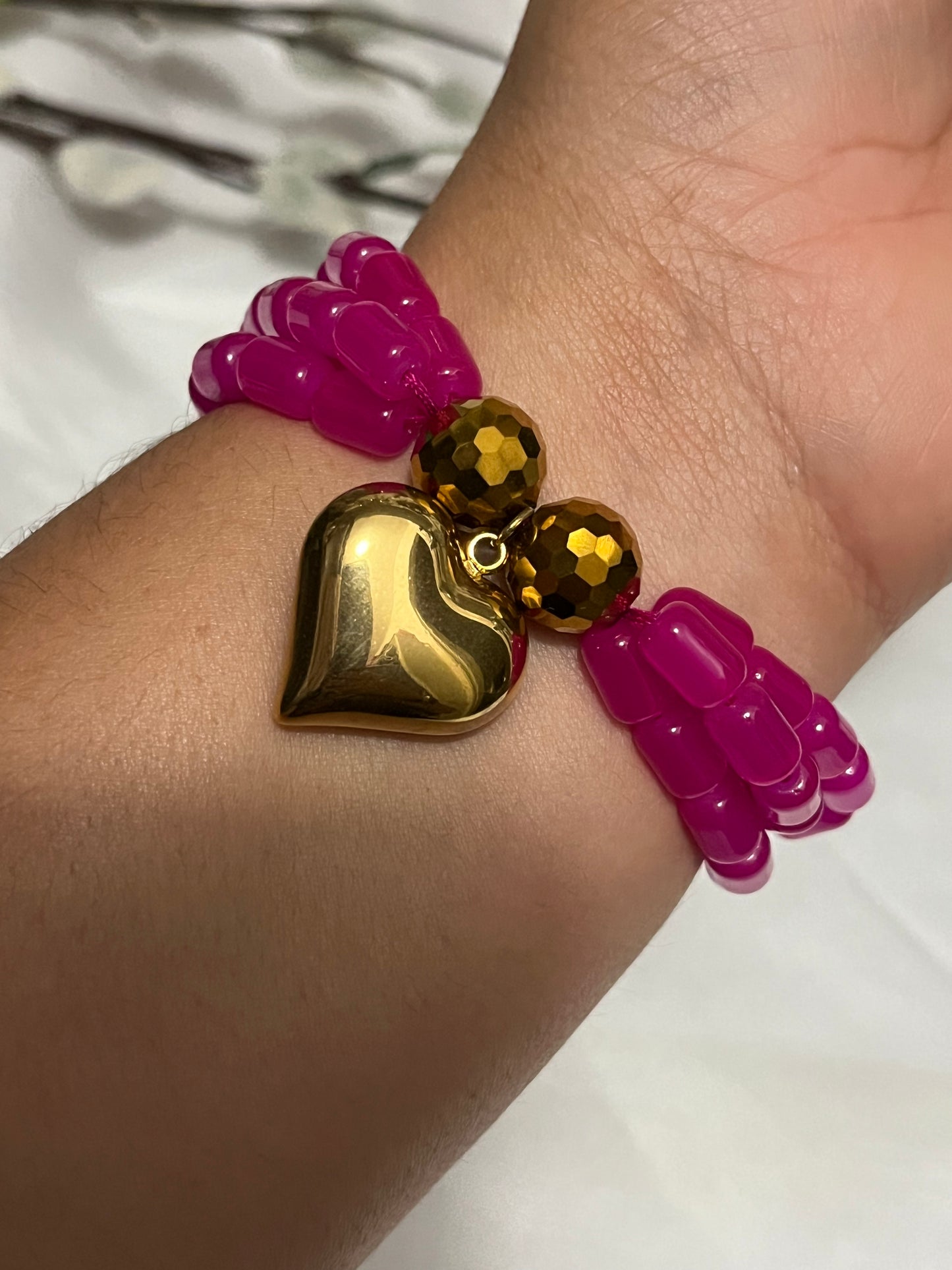 Bracelet Pink Fushia Big Heart