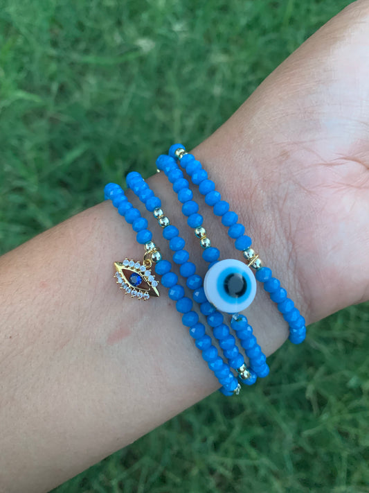 Bracelets Eye Blue Cristal Set